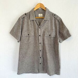 MUTUAL WEAVE Mens Size XLT Linen/Cotton Camp Shirt Heathered Brown with Pockets